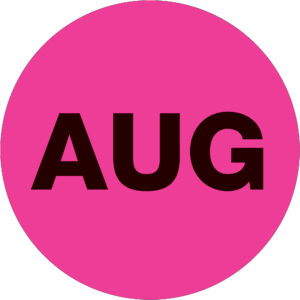 Inventory Labels - 1" Circle - "AUG" (Fluorescent Pink) Months of the Year Labels