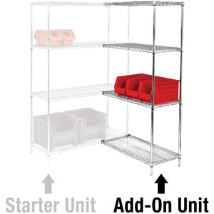 Wire Shelving - 36 x 12 x 86" - 4 Shelf Wire Shelving Add-On Unit